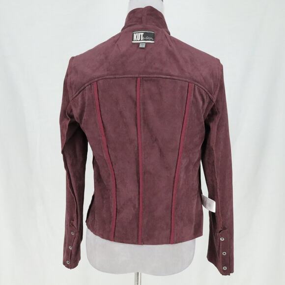 Kut from the Kloth Jacket Womens Small Burgundy Plum Micro Suede Open Stretch - Picture 13 of 14